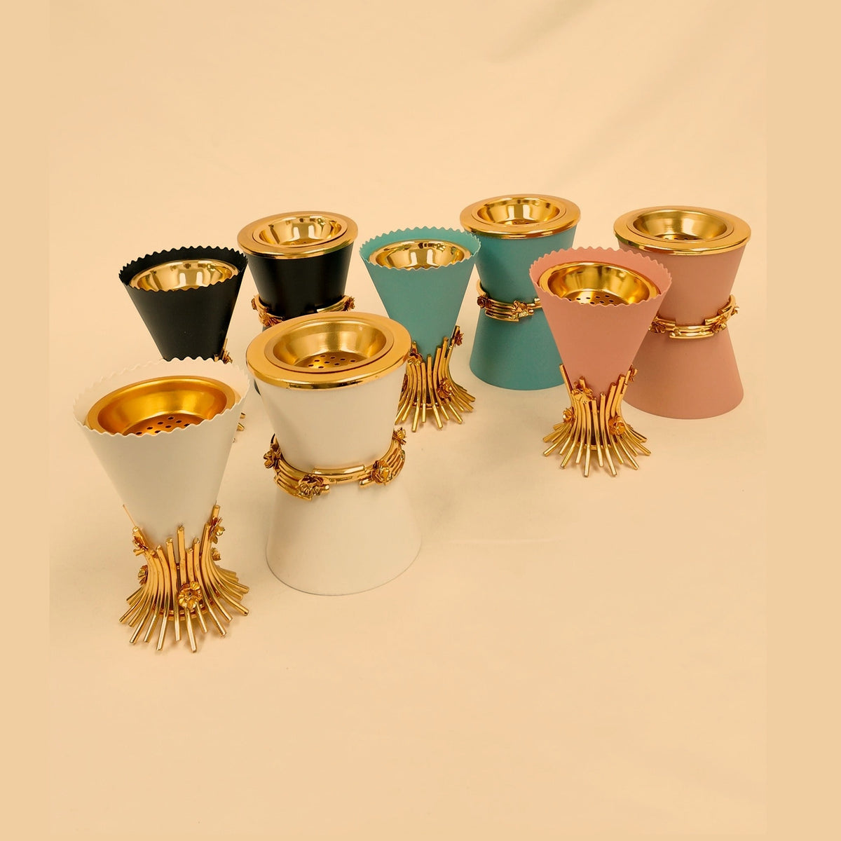 Metal Bouquet and Metal Hourglass Style Burners in all four colors