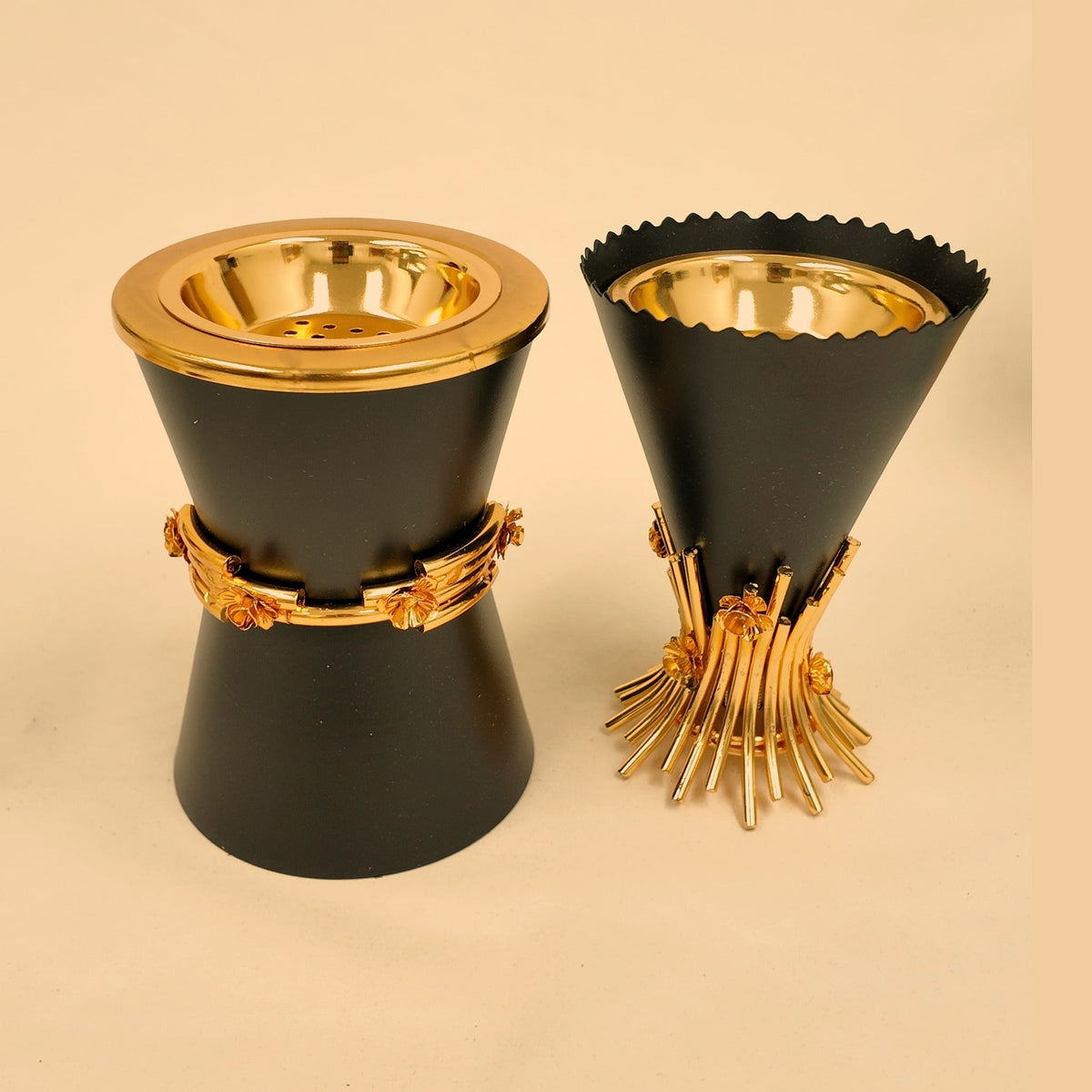 Metal Hourglass Style Burner — Black, shown with the Metal Bouquet