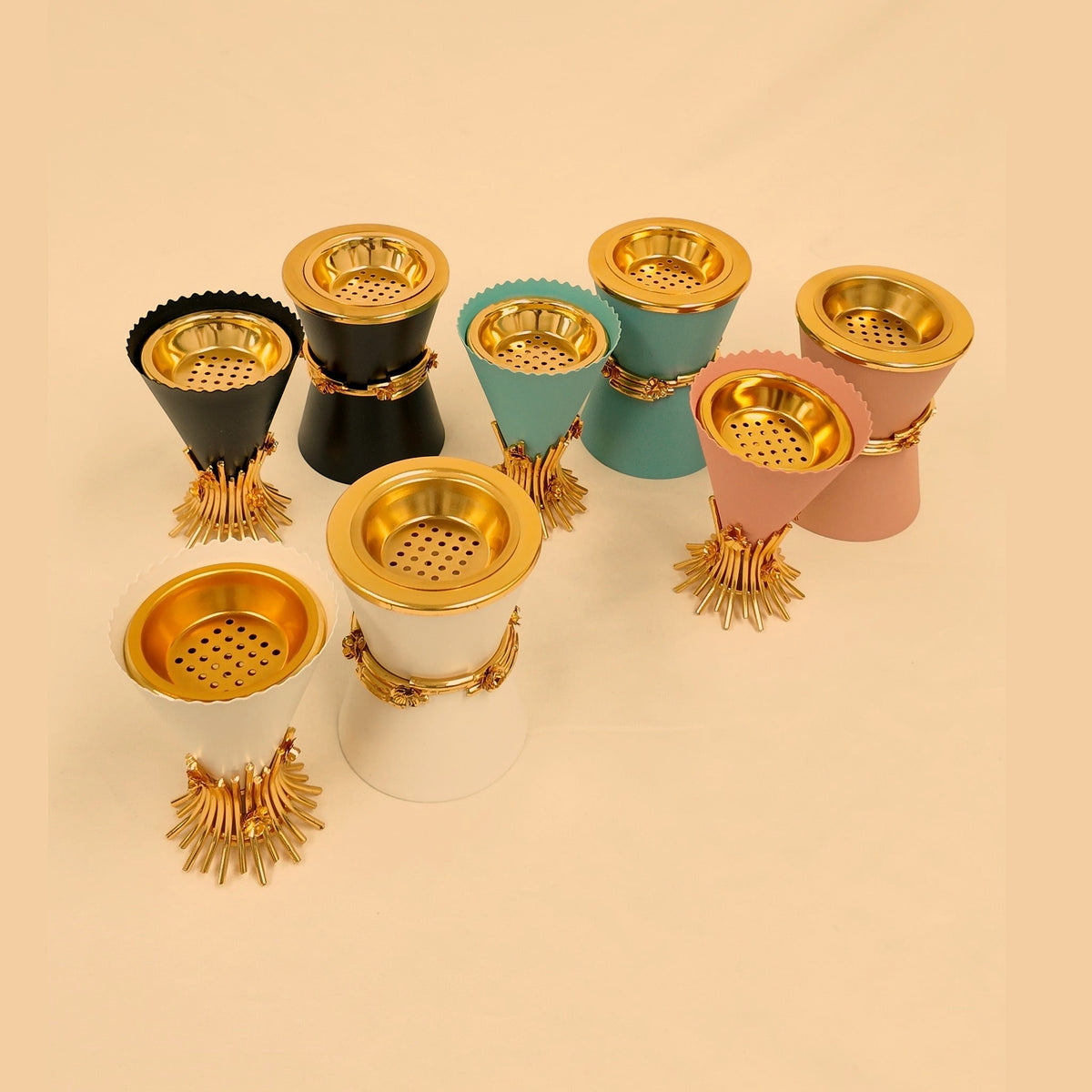 Metal Hourglass and Metal Bouquet Style Burners in all four colors