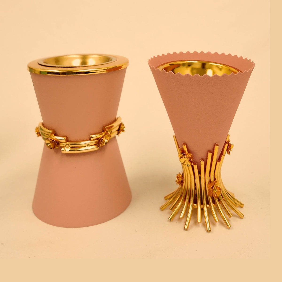 Metal Hourglass Style Burner — Pink, shown with the Metal Bouquet