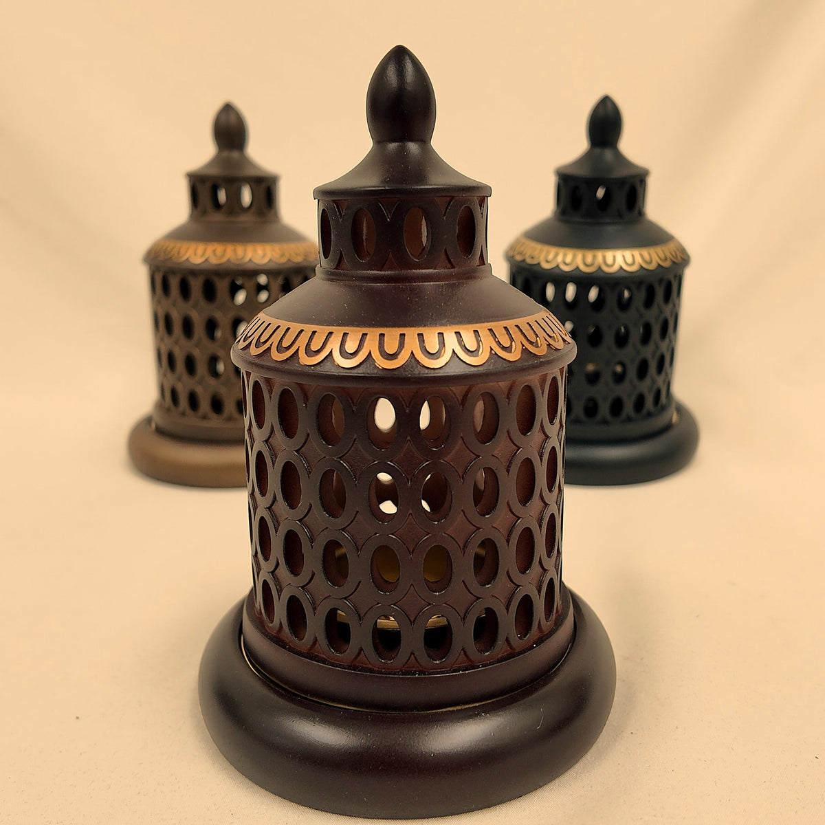 Lantern Style Burner set in all three colors, Brown in front [Brown]
